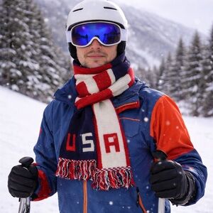 Red White & Blue USA Knit Winter Scarf | Patriotic | Fringed | Winter Accessory